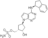 structure of CAS# 905579-51-3, MLN 4924;Sulfamic acid [(1S,2S,4R)-4-[4-[[(1S)-2,3-dihydro-1H-inden-1-yl]amino]-7H-pyrrolo[2,3-d]pyrimidin-7-yl]-2-hydroxycyclopentyl]methyl ester