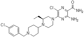 3-Amino-6-chloro-5-[(3S)-4-[1-[(4-chlorophenyl)methyl]-4-piperidinyl]-3-ethyl-1-piperazinyl]pyrazinecarboxamide molecular structure (CAS 906805-42-3)