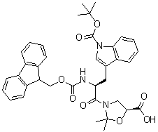 3-[(2S)-3-[(5S)-5-Carboxy-2,2-dimethyl-3-oxazolidinyl]-2-[[(9H-fluoren-9-ylmethoxy)carbonyl]amino]-3-oxopropyl]-1H-indole-1-carboxylic acid 1-(1,1-dimethylethyl) ester molecular structure (CAS 908601-15-0)