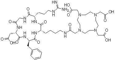 Cyclo[L-arginylglycyl-L-alpha-aspartyl-D-phenylalanyl-N6-[2-[4,7,10-tris(carboxymethyl)-1,4,7,10-tetraazacyclododec-1-yl]acetyl]-L-lysyl] molecular structure (CAS 909024-55-1)