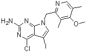 structure of CAS# 911397-54-1, 4-Chloro-5-iodo-7-[(4-methoxy-3,5-dimethyl-2-pyridinyl)methyl]-7H-pyrrolo[2,3-d]pyrimidin-2-amine;4-Chloro-5-iodo-7-(4-methoxy-3,5-dimethylpyridin-2-ylmethyl)-7H-pyrrolo[2,3-d]pyrimidin-2-ylamine