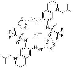 Bis[1,1,1-trifluoro-N-[1,2,3,4-tetrahydro-1-(2-methylpropyl)-6-[(1,3,4-thiadiazol-2-yl-N3)azo-N1]-7-isoquinolinyl]methanesulfonamidato-N]zinc molecular structure (CAS 912628-37-6)