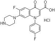 结构式 CAS# 91296-87-6, 盐酸沙拉沙星; 6-氟-1-(4-氟苯基)-4-氧代-7-哌嗪-1-基喹啉-3-羧酸盐酸盐