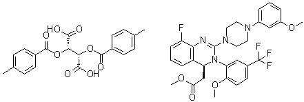 (2S,3S)-2,3-Bis[(4-methylbenzoyl)oxy]butanedioic acid, compd. with methyl (4S)-8-fluoro-3,4-dihydro-2-[4-(3-methoxyphenyl)-1-piperazinyl]-3-[2-methoxy-5-(trifluoromethyl)phenyl]-4-quinazolineacetate (1:1) molecular structure (CAS 917389-30-1)