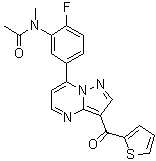 structure of CAS# 917393-39-6, Lorediplon;N-[2-Fluoro-5-[3-(2-thienylcarbonyl)pyrazolo[1,5-a]pyrimidin-7-yl]phenyl]-N-methylacetamide