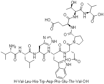 L-Valyl-L-leucyl-L-histidyl-L-tryptophyl-L-alpha-aspartyl-L-prolyl-L-alpha-glutamyl-L-threonyl-L-valine molecular structure (CAS 917877-34-0)