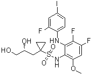 N-[3,4-Difluoro-2-[(2-fluoro-4-iodophenyl)amino]-6-methoxyphenyl]-1-[(2R)-2,3-dihydroxypropyl]cyclopropanesulfonamide molecular structure (CAS 923032-38-6)
