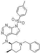 structure of CAS# 923036-30-0, N-Methyl-N-[(3R,4R)-4-methyl-1-(phenylmethyl)-3-piperidinyl]-7-[(4-methylphenyl)sulfonyl]-7H-pyrrolo[2,3-d]pyrimidin-4-amine