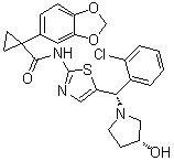 1-(1,3-Benzodioxol-5-yl)-N-[5-[(S)-(2-chlorophenyl)[(3R)-3-hydroxy-1-pyrrolidinyl]methyl]-2-thiazolyl]cyclopropanecarboxamide molecular structure (CAS 926664-32-6)