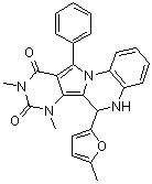 6,7-Dihydro-7,9-dimethyl-6-(5-methyl-2-furanyl)-11-phenylpyrimido[4',5':3,4]pyrrolo[1,2-a]quinoxaline-8,10(5H,9)-dione molecular structure (CAS 931706-15-9)