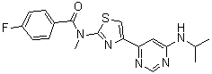 4-Fluoro-N-[4-[6-(isopropylamino)pyrimidin-4-yl]-1,3-thiazol-2-yl]-N-methylbenzamide molecular structure (CAS 932737-65-0)