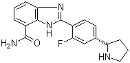 structure of CAS# 934162-61-5, A 966492;2-[2-Fluoro-4-[(2S)-2-pyrrolidinyl]phenyl]-1H-benzimidazole-7-carboxamide