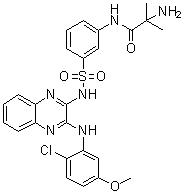 2-氨基-N-[3-[N-[3-[(2-氯-5-甲氧基苯基)氨基]喹喔啉-2-基]氨基磺酰基]苯基]-2-甲基丙酰胺分子结构 (CAS 934526-89-3)