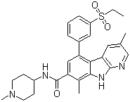 结构式 CAS# 934541-31-8, TAK-901; 5-[3-(乙基磺酰基)苯基]-3,8-二甲基-N-(1-甲基-4-哌啶基)-9H-吡啶并[2,3-b]吲哚-7-甲酰胺