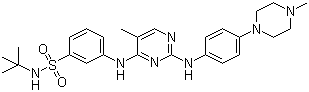 structure of CAS# 936091-14-4, tg 101209;N-(1,1-Dimethylethyl)-3-[[5-methyl-2-[[4-(4-methyl-1-piperazinyl)phenyl]amino]-4-pyrimidinyl]amino]benzenesulfonamide