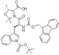 (5R)-3-[(2S)-3-[1-[(1,1-Dimethylethoxy)carbonyl]-1H-indol-3-yl]-2-[[(9H-fluoren-9-ylmethoxy)carbonyl]amino]-1-oxopropyl]-2,2,5-trimethyl-4-oxazolidinecarboxylic acid molecular structure (CAS 936707-21-0)
