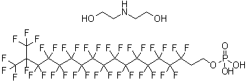 3,3,4,4,5,5,6,6,7,7,8,8,9,9,10,10,11,11,12,12,13,13,14,14,15,15,16,16,17,18,18,18-三十二氟-17-(三氟甲基)-1-十八烷醇磷酸氢酯二乙醇胺盐分子结构 (CAS 93776-31-9)