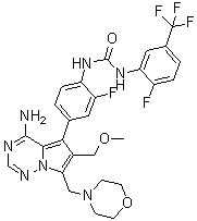 N-[4-[4-氨基-6-(甲氧基甲基)-7-(4-吗啉基甲基)吡咯并[2,1-f][1,2,4]三嗪-5-基]-2-氟苯基]-N'-[2-氟-5-(三氟甲基)苯基]脲分子结构 (CAS 939805-30-8)
