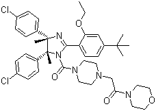 rel-2-[4-[[(4R,5S)-4,5-双(4-氯苯基)-2-[4-(1,1-二甲基乙基)-2-乙氧基苯基]-4,5-二氢-4,5-二甲基-1H-咪唑-1-基]羰基]-1-哌嗪基]-1-(4-吗啉基)乙酮分子结构 (CAS 939983-14-9)