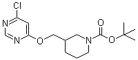 structure of CAS# 939986-45-5, 3-[[(6-Chloro-4-pyrimidinyl)oxy]methyl]-1-piperidinecarboxylic acid tert-butyl ester