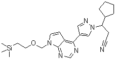 3-Cyclopentyl-3-[4-[7-[[2-(trimethylsilyl)ethoxy]methyl]-7H-pyrrolo[2,3-d]pyrimidin-4-yl]-1H-pyrazol-1-yl]propanenitrile molecular structure (CAS 941685-39-8)