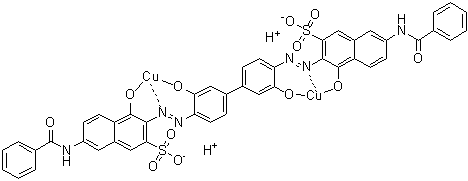 Dihydrogen [mu-[[3,3'-[(3,3'-dihydroxy[1,1'-biphenyl]-4,4'-diyl)bis(azo)]bis[4-hydroxy-7-(benzoylamino)-2-naphthalenesulfonato]](6-)]]dicuprate molecular structure (CAS 94233-37-1)