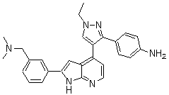 结构式 CAS# 942919-53-1, 3-[4-[3-(4-氨基苯基)-1-乙基-1H-吡唑-4-基]-1H-吡咯并[2,3-b]吡啶-2-基]-N,N-二甲基苯甲胺