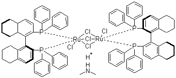 structure of CAS# 944451-12-1, Dimethylammonium dichlorotri(chloro)bis[(S)-(-)-2,2'-bis(diphenylphosphino)-5,5',6,6',7,7',8,8'-octahydro-1,1'-binaphthyl]diruthenate(II)