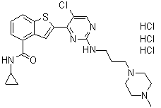 2-[5-Chloro-2-[[3-(4-methyl-1-piperazinyl)propyl]amino]-4-pyrimidinyl]-N-cyclopropylbenzo[b]thiophene-4-carboxamide trihydrochloride molecular structure (CAS 946518-60-1)