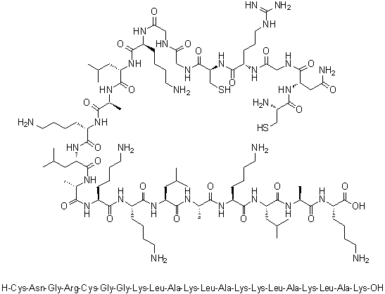 L-Cysteinyl-L-asparaginylglycyl-L-arginyl-L-cysteinylglycylglycyl-L-lysyl-L-leucyl-L-alanyl-L-lysyl-L-leucyl-L-alanyl-L-lysyl-L-lysyl-L-leucyl-L-alanyl-L-lysyl-L-leucyl-L-alanyl-L-lysine molecular structure (CAS 948991-81-9)