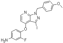 4-[[1-(4-Methoxybenzyl)-3-iodo-1H-pyrazolo[3,4-b]pyridin-4-yl]oxy]-3-fluorobenzenamine molecular structure (CAS 949556-71-2)