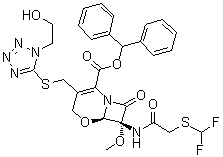 (6R,7R)-7-[[2-[(Difluoromethyl)thio]acetyl]amino]-3-[[[1-(2-hydroxyethyl)-1H-tetrazol-5-yl]thio]methyl]-7-methoxy-8-oxo-5-oxa-1-azabicyclo[4.2.0]oct-2-ene-2-carboxylic acid diphenylmethyl ester molecular structure (CAS 949587-46-6)