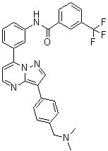 structure of CAS# 950736-05-7, N-[3-[3-[4-[(Dimethylamino)methyl]phenyl]pyrazolo[1,5-a]pyrimidin-7-yl]phenyl]-3-(trifluoromethyl)benzamide