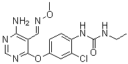 结构式 CAS# 951151-97-6, N-[4-[[6-氨基-5-[(甲氧基亚胺基)甲基]-4-嘧啶基]氧基]-2-氯苯基]-N'-乙基脲