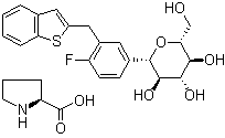 L-Proline compd. with (1S)-1,5-anhydro-1-C-[3-(benzo[b]thien-2-ylmethyl)-4-fluorophenyl]-D-glucitol (1:1) molecular structure (CAS 951382-34-6)