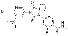 structure of CAS# 956104-40-8, ARN 509;4-[7-[6-Cyano-5-(trifluoromethyl)pyridin-3-yl]-8-oxo-6-thioxo-5,7-diazaspiro[3.4]octan-5-yl]-2-fluoro-N-methylbenzamide