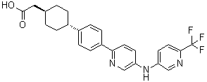 structure of CAS# 956136-95-1, Pradigastat;trans-4-[4-[5-[[6-(Trifluoromethyl)-3-pyridinyl]amino]-2-pyridinyl]phenyl]cyclohexaneacetic acid; LCQ 908NXA