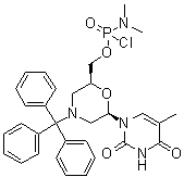 N,N-Dimethyl-phosphoramidochloridic acid [(2S,6R)-6-(3,4-dihydro-5-methyl-2,4-dioxo-1(2H)-pyrimidinyl)-4-(triphenylmethyl)-2-morpholinyl]methyl ester molecular structure (CAS 956139-30-3)