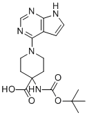 4-((tert-Butoxycarbonyl)amino)-1-(7H-pyrrolo[2,3-d]pyrimidin-4-yl)piperidine-4-carboxylic acid molecular structure (CAS 956460-96-1)