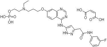 5-[[7-[3-[Ethyl[2-(phosphonooxy)ethyl]amino]propoxy]-4-quinazolinyl]amino]-N-(3-fluorophenyl)-1H-pyrazole-3-acetamide (2Z)-2-butenedioate (1:1) molecular structure (CAS 957104-91-5)