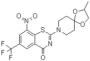 2-(2-Methyl-1,4-dioxa-8-azaspiro[4.5]decan-8-yl)-8-nitro-6-(trifluoromethyl)-4H-benzo[e][1,3]thiazin-4-one molecular structure (CAS 957217-65-1)