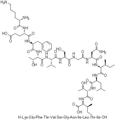 L-Lysyl-L-alpha-glutamyl-L-phenylalanyl-L-threonyl-L-valyl-L-serylglycyl-L-asparaginyl-L-isoleucyl-L-leucyl-L-threonyl-L-isoleucine molecular structure (CAS 959607-82-0)