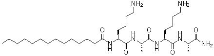 structure of CAS# 959610-24-3, N2-(1-Oxotetradecyl)-L-lysyl-L-alanyl-L-lysyl-L-alaninamide;N-[(2S)-6-amino-1-[[(2S)-1-[[(2S)-6-amino-1-[[(2S)-1-amino-1-oxopropan-2-yl]amino]-1-oxohexan-2-yl]amino]-1-oxopropan-2-yl]amino]-1-oxohexan-2-yl]tetradecanamide