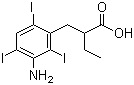 structure of CAS# 96-83-3, Iopanoic acid ;2-(3-Amino-2,4,6-triiodobenzyl)butyric acid; 2-Ethyl-3-(3-amino-2,4,6-triiodophenyl)propionic acid; 3-(3-Amino-2,4,6-triiodophenyl)-2-ethylpropanoic acid