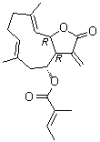(2E)-2-Methyl-2-butenoic acid (3aR,4R,6E,10E,11aR)-2,3,3a,4,5,8,9,11a-octahydro-6,10-dimethyl-3-methylene-2-oxocyclodeca[b]furan-4-yl ester molecular structure (CAS 96850-21-4)