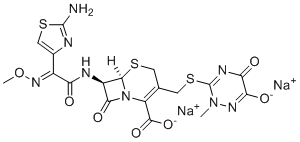 structure of CAS# 97164-54-0, Ceftriaxone sodium E-isomer;(6R,7R)-7-((E)-2-(2-aminothiazol-4-yl)-2-(methoxyimino)acetamido)-3-(((2-methyl-6-oxido-5-oxo-2,5-dihydro-1,2,4-triazin-3-yl)thio)methyl)-8-oxo-5-thia-1-azabicyclo[4.2.0]oct-2-ene-2-carboxylate, sodium salt (1:2)