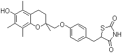结构式 CAS# 97322-87-7, 曲格列酮; (+/-)-5-[4-[(6-羟基-2,5,7,8-四甲基苯并二氢吡喃-2-基)甲氧基]苄基]-2,4-噻唑烷二酮