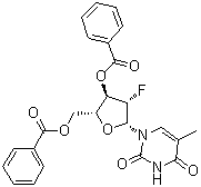 1-(3,5-二-O-苯甲酰基-2-脱氧-2-氟-beta-D-阿拉伯呋喃糖基)-5-甲基-2,4(1H,3H)-嘧啶二酮分子结构 (CAS 97614-47-6)