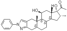 1,2,3,3a,3b,4,5,5a,6,8,10,10a,10b,11,12,12a-Hexadecahydro-1,11-dihydroxy-2,10a,12a-trimethyl-8-phenylcyclopenta[7,8]phenanthro[2,3-c]pyrazol-1-yl methyl ketone molecular structure (CAS 989-81-1)