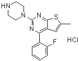 4-(2-Fluorophenyl)-6-methyl-2-(1-piperazinyl)thieno[2,3-d]pyrimidine monohydrochloride molecular structure (CAS 99487-26-0)